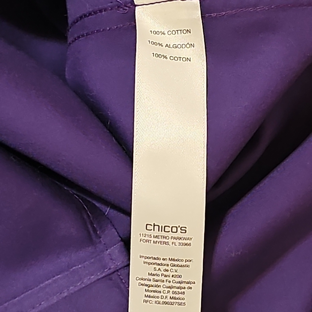 NWT Chico's Deep Purple 3/4 Sleeves Button Up Shirt / Blouse Size 0 / Small - Picture 6 of 7
